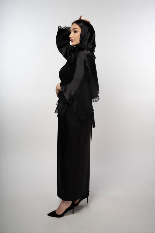 Black Lace Abaya and Scarf Set